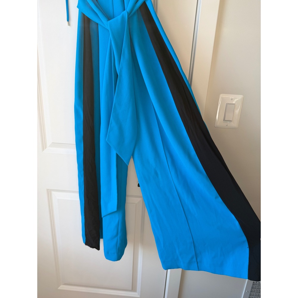 ME+EM Colorblock Halter Wide Leg Jumpsuit Minimalist Women Sz 6 Blue Black Chic - Picture 3 of 9